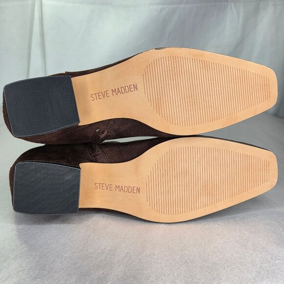 NWT Steve Madden Dusty Square Toe Zippered Boots Chocolate Brown Suede - Picture 5 of 7